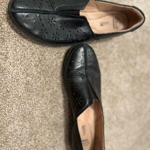 Clarks Black Floral Loafers